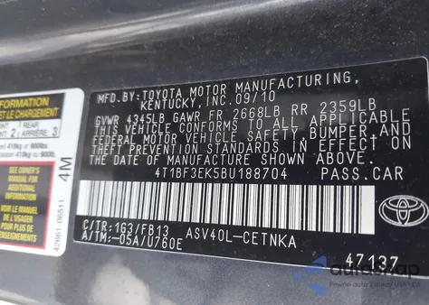 2011 Toyota Camry Se/Le/Xle из США, поврежденный, VIN 4T1BF3EK5BU188704